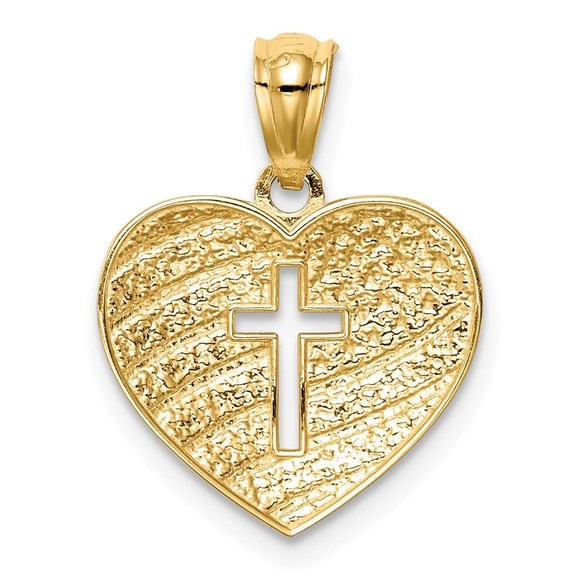 14K Yellow Gold Patriotic US Flag With Cross Heart Necklace Charm Pendant